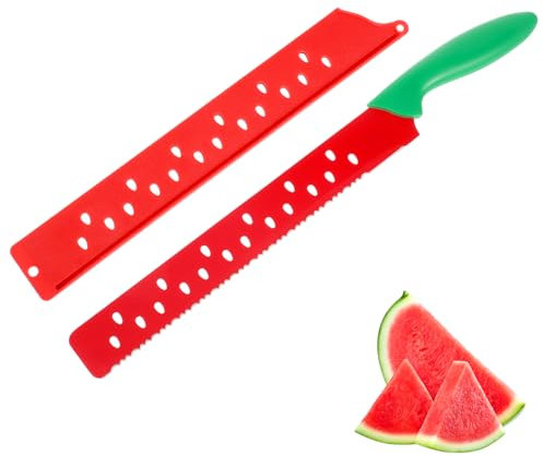 SOLUSTRE Coltello Per Anguria Esteso Extra Taglierine Serrato Intagliare Utensile Per Tagliare L'anguria Fetta Di Grandi Dimensioni Cantalupo Coltelli Seghettati Acciaio Inossidabile