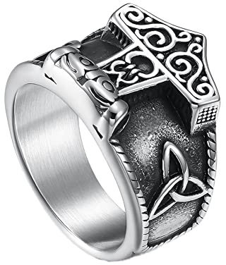 TQWSVUM Wikinger Keltischer Knoten Thor's Hammer Ring – Nordische Mythologie Odins Mjolnir Edelstahlring – Herren Hip Hop Vintage Gothic Piratenschmuck Geburtstagsgeschenk