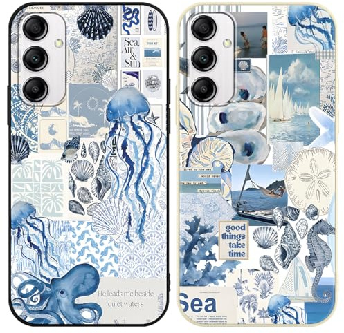 Vxinvnoi 2 Stück Handyhülle für Samsung Galaxy A14 5G Hülle, Collage Motiv Aesthetic Meer Bunt Sommer Muster Mädchen Case, Weich Silikon TPU Stoßfeste Kratzfest Schutzhülle für Samsung A14 6,6, Blau