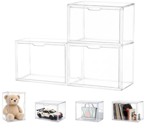 Umisu 3 Pack Handbag Storage Organizer, Clear Acrylic Handbag Display Case with Magnetic Door, Luxury Stackable Purse & Clutch Storage Box, Plastic Organizers for Wallet, Books, Toys, Figures