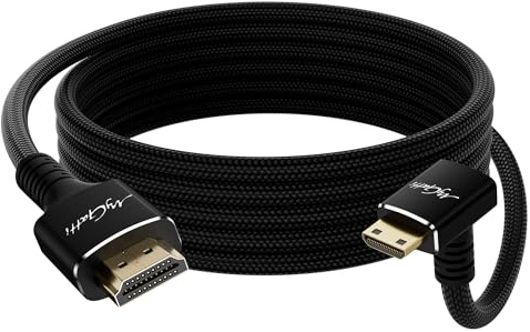 Mygatti 8K/4K Mini HDMI(90°nach unten) auf HDMI kabel 2m,Bidirectional, Nylon geflochten 48Gbits,8K@60Hz,4K@120Hz,kompatibel mit Kamera,Camcorder,tragbarer Monitor,Tablet,Grafikkarte,Raspberry Pi