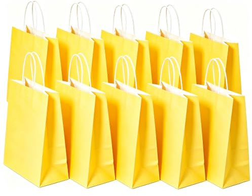 SHUBEIEUMI 10 Sacs Cadeaux en Kraft Avec Poignées,Jaune