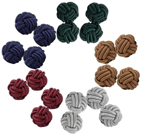 TEOZBLU 5 Paare Manschettenknöpfe Herren Damen, Cufflinks For Men, Knoten Seidenknoten Manschettenknöpfe Für Hemd/Kleid, Mehrweg, Für Herren Père Fils Valentinstag Unternehmen Fête Des Pères