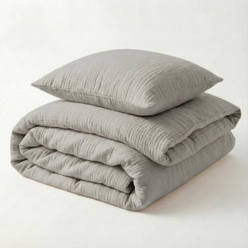 Mooskind Musselin Kinderbettwäsche 100x135 cm mit Kissenbezug 40x60 cm [grau] – 100% Bio Baumwolle & Ökotex geprüft – Musselin Bettwäsche Kinder Set für Mädchen & Jungen – Made in Europe
