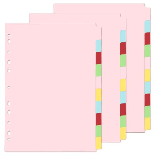 Thboxes File Dividers A4, 3 Pack 10 Part Folder Dividers Coloured | Index Dividers 11 Hole Punched A4 Dividers Tabbed for Lever Arch Files Ring Binders, Office Desk Accessories
