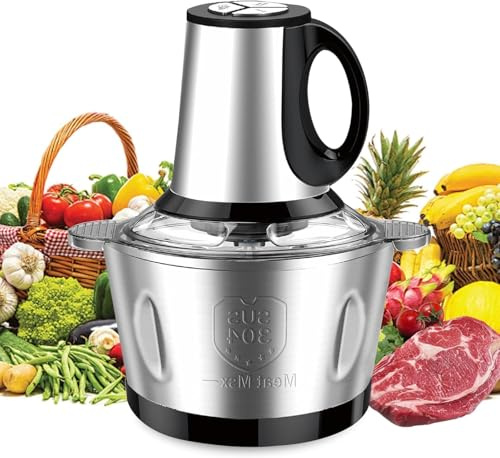 EOXCIIU Food Processor & Chopper, 600W 3-Speed 2L Stainless Steel Bowl | Meat Grinder for Vegetables, Onion, Garlic, Nuts; Baby Food & Pet Meals