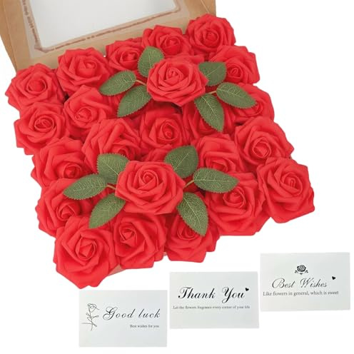 Feegela 25 rose finte in Schiuma PE in Scatola Regalo,fiori artificiali | Biglietti d'Auguri e Profumazioni,Fiori Finti per Festa della Mamma,San Valentino,fiori finti per decorazioni