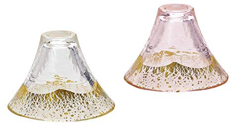 Toyo Sasaki Glass G636-T73 - Juego de vasos para sake frío, taza de felicitaciones, taza de sake frío Monte Fuji, fabricada en Japón, rosa y transparente, 2 onzas líquidas (65 ml), paquete de 2