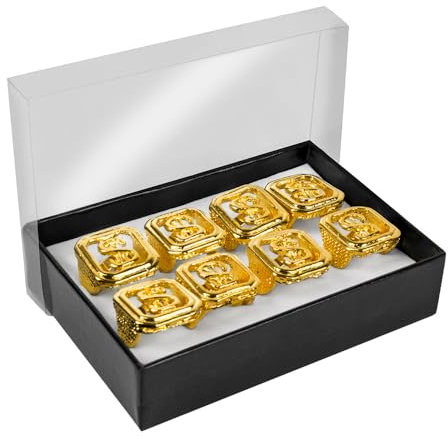 Boland 00642 - Ringe Set mit Dollar Zeichen, 8 Stück, Gold, Mode Schmuck für Faschingskostüme, Accessoires für ein Gruppen Kostüm, Karneval, Mottoparty, JGA