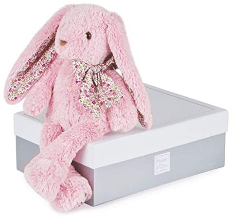 HISTOIRE D'OURS - Grande Peluche Lapin Copains Câlins - Boîte Cadeau pour Offrir - Rose 40cm - Doudou Peluche Douce et Mignonne - Cadeau Naissance Bébé Anniversaire Enfant - HO2435