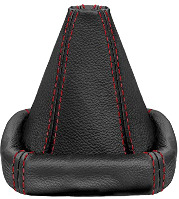 Funda palanca de cambios compatible para VW Golf 2 3 Polo 6N para Passat 35i B3 B4 - negro rojo - de cuero auténtico - de marchas - para transmisión manual - (A0026)