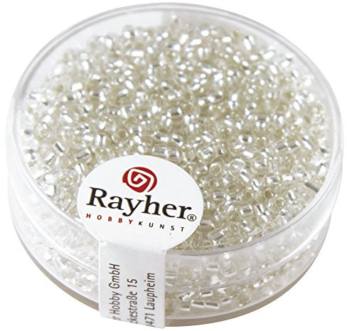 RAYHER HOBBY Rayher 1406422 Rocailles, 2 mm ø, mit Silbereinzug, silber, Klein