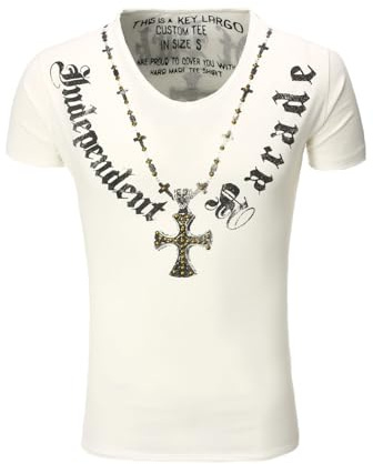 Key Largo Herren vintage Look T-Shirt Independent Kreuz Nieten Print v-neck tiefer V-Ausschnitt Slimfit