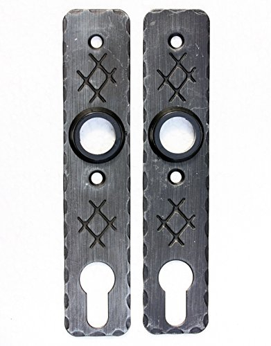 UHRIG 2 Stück Kurzschild für Gartentür mit PZ Schloss, geschmiedet aus Stahl, Schmiedeeisen Beschlag antik schwarz