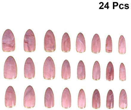 Frcolor 24pcs Pink False Nails Medium Length Full Cover Nails Acrylic Finger Nails Fake Pointed Nail Tips DIY Nail Art for Women Girls