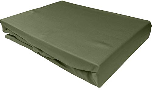 Bettwaesche-mit-Stil Mako Satin Spannbettlaken Spannlaken Spannbetttuch (180 cm x 200 cm, Matratzenhhöhe 21-30cm, Dunkelgrün)