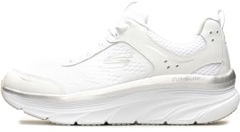 Skechers D'lux Walker Infinite Motion, Zapatillas Mujer, White Silver Leather White Mesh Silver, 41 EU