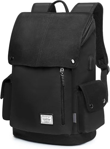 WindTook Mochila Mujer Lona Mochila Portatil Mujer 15.4 Pulgadas Mochilas Escolares Casual con Puerto de USB Impermeable para Escolar Universidad Trabajo Viaje Multiusos Negro(23L)