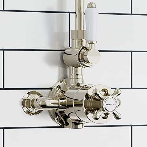 ENKI, Downton, T70, Single Shower Unit Outlet, Twin Thermostatic Shower Valve Outlet, Gold Shower Tap Attachment for Bathroom Showers, Traditional Shower Valve Style