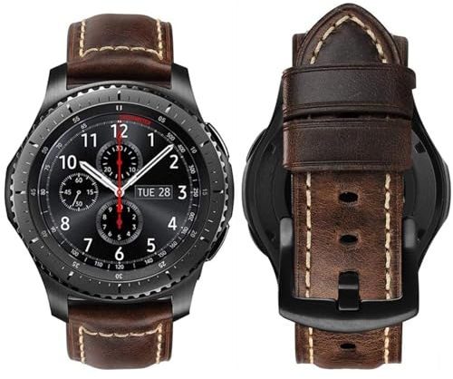 MroTech kompatibel mit Garmin Venu 2/Venu 3 Lederarmband Galaxy Watch 46mm SM-R800/Galaxy 3 45mm/Gear S3 Frontier Ersatzband für Huawei Watch GT/GT2/GT3/GT4 46mm Armband 22mm Leder Retro Kaffee