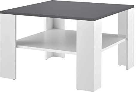 [en.casa] Couchtisch Aachen Beistelltisch 60x60x40 cm Wohnzimmertisch mit Ablage Sofatisch Kaffeetisch Weiß/Dunkelgrau