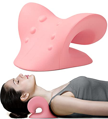 Entspannungskissen für Nacken und Schultern, Gerät zur Dehnung des Nackens zur Linderung von Schmerzen im Kiefergelenk und Ausrichtung der Halswirbelsäule, Chiropraktikkissen, Nackenstrecker, Pink