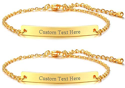 JewelryWe Schmuck 2pcs Armband mit Gravur, Personalisierte Armkette für Herren Damen Edelstahl Einstellbare Knöchel Link Freundschaftsarmband Brautjungfer Geschenke Beste Freunde Armbänder (Gold)