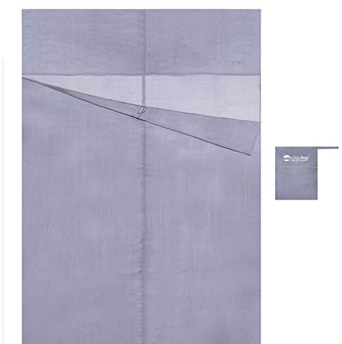 Vagabag Hüttenschlafsack Insektenschutz Seide - für 2 Personen - Reiseschlafsack Ultraleicht 197g - Premium Seidenschlafsack 100% Naturseide (Silbergrau, 2 Pers. 170x230 cm)