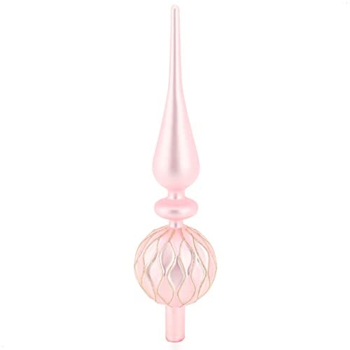 com-four® Weihnachtsbaumspitze glänzend - Christbaumspitze aus echtem Glas für Weihnachten - Tannenbaumspitze für den Christbaum (31cm - Pink Blush)