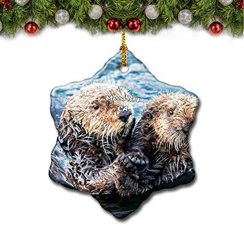 Umsufa Buddies Morro Bay California USA Weihnachtsbaumschmuck Reisegeschenk Souvenir 7,6 cm Porzellan doppelseitig