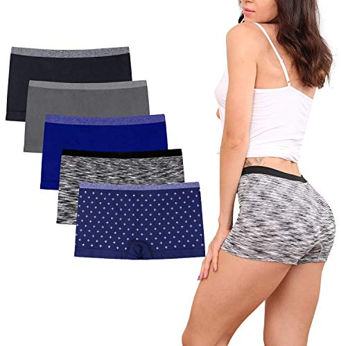 R RUXIA Damen Boyshort Panties Nahtlos Damen Unterwäsche Full Coverage Slip No Show Boxer für Schlaf und Workout Druck Boyshort 5er-Pack Gr. L, B010-3