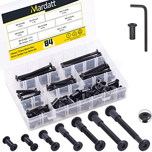 Mardatt Assortiment de 85 boulons hexagonaux et écrous à tête hexagonale - 7 tailles M6 x 16 mm/25 mm/35 mm/45 mm/55 mm/65 mm/75 mm