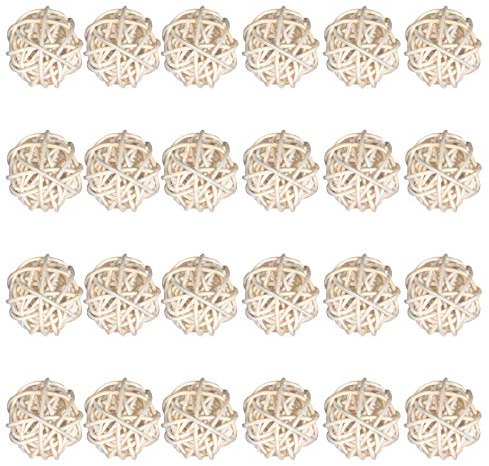 24 Stück Dekorative Rattankugeln Aus Korbgeflecht, Für Vasenfüller, Raumduftzubehör, Haustierspielzeug (Durchmesser 3 cm, Weiß)