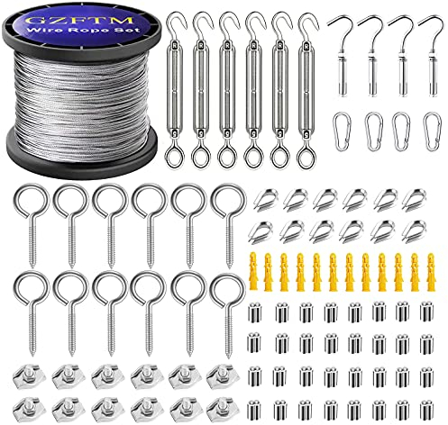 95Pcs Drahtseil , 50M Edelstahl Stahlseil mit Ösen Haken PVC-ummantelt Edelstahlseil Stahlkabel 2 mm, 304 Edelstahl Seil Garten Drahtseile (50M/165FT-1)