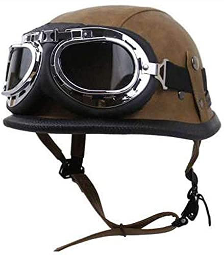 WRMIGN Medio Casco de Motocicleta,Casco de Crucero Convertible Retro con Gafas de Aviador Casco de equitación de Cuatro Estaciones Medio Casco de Vintage ECE Homologado
