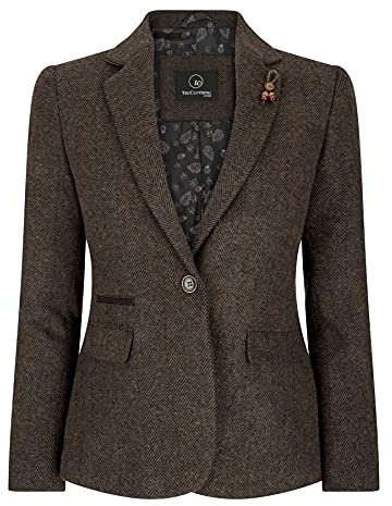 TruClothing Blazer pour Femme en Tweed à Chevrons et Carreaux Laine mélangée Style Chic Tendance Vintage années 20 - Marron 42