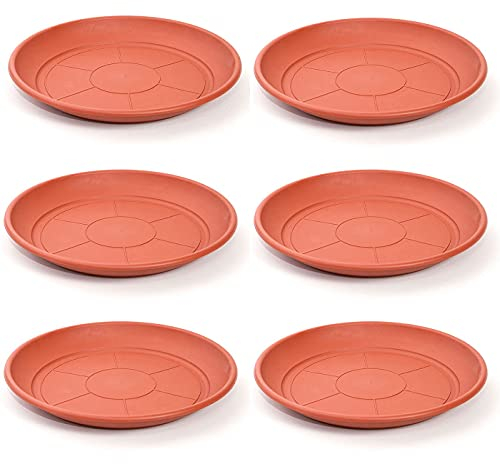 Acan Pack de 6 Platos de plástico de Color marrón para macetas de 50/60 cm mediterránea. Set de 6 bandejas Redondas para tiestos válidas para Interior o Exterior. Juego de 6 Piezas para jardinería