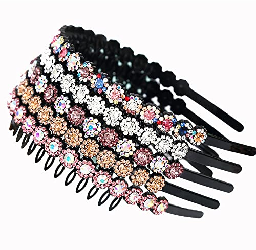 5 Stücke Strass Haarband, Kristall Seite Modische Haarreife, Elastisches Haarband, Einfaches Strass-Stirnband, Kristall Kopfkette, Haarschmuck Haarreif, für Damen, Frauen, Mädchen