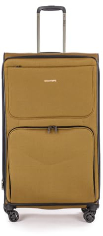 Stratic Bendigo Light + Koffer Weichschale Reisekoffer Trolley Rollkoffer groß, TSA Kofferschloss, 4 Rollen, Erweiterbar, Größe L, Senf