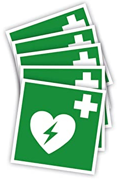 5 Stück – Aufkleber Rettungszeichen Defibrillator Defi Schild Folie selbstklebend ISO7010 ASR A1.3 AED | 20x20cm Made in Germany