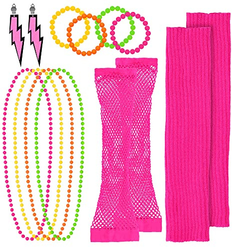 Boland 44611 - 80s set for fancy dress, carnival accessories, fancy dress set, cuffs, net gloves, bracelets, earrings and necklace, carnival party, JGA