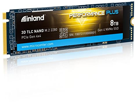 INLAND Unidad de estado sólido SSD interna NVMe Performance Plus de 8 TB para juegos, Gen4 PCIe, M.2 2280, caché DRAM, flash NAND 3D TLC de 176 capas, hasta 7,100 MB/s
