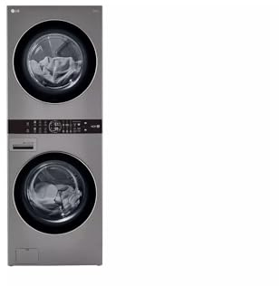 LG WashTower Stacked Smart Laundry Center 4.5 Cu.Ft. Front Load Washer & 7.4 Cu.Ft. Electric Dryer in Graphite Steel WKE100HVA