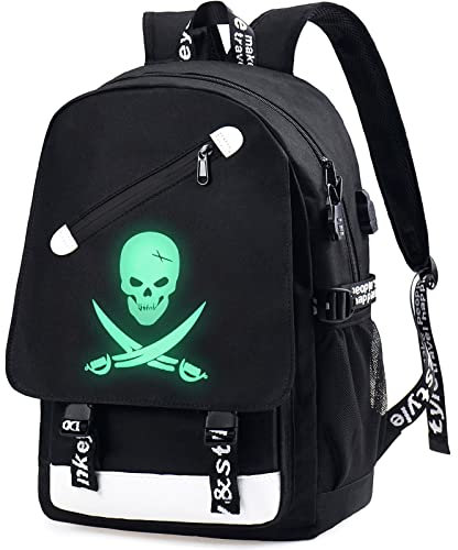 Junlion Anime Laptop Backpack for Boys, Skull School Bags Bookbags for Teen Boys