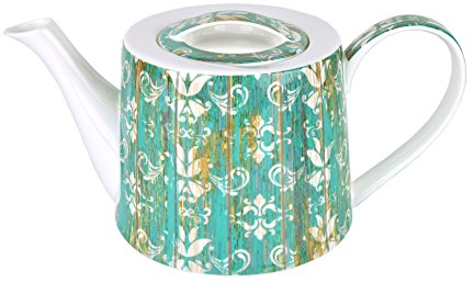 MamboCat Jameson & Tailor Teekanne SHABBY CHIC Holz grün, 1,25 L, Kanne Brillantporzellan, Kunst-Dekor Holzoptik