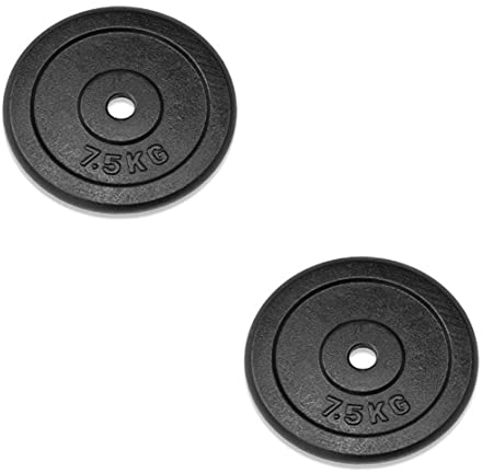 Chase Fitness 7.5kg Cast Iron Weight Plates 2.5-20kg For 1 Barbells and Dumbbells Weight Lifting Grip Plates (7.5kg x 2)