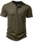 LucMatton Chemise Henley décontractée à manches courtes pour homme - Coupe ajustée - 4 boutons, vert militaire, S