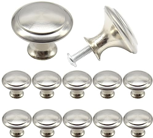 Yosawo 12 Pcs Vintage Cabinet Knobs Round Solid Knobs Handles with Screws for Cabinet, Wardrobe, Drawer, Bathroom Racks (27mm/Silver)