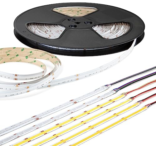 HEXIM COB LED Strip, 1-15 Meter LED Streifen, Auswahl: weiß/CCT/RGB, dimmbar 24V, IP20, 3000-6000K, Band 8mm breit, TV Hintergrundbeleuchtung (12 Meter RGB)