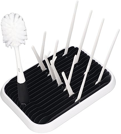 Escurridor de Biberones, Escurridor de Biberones Multifuncional con Cepillo para Limpiar Biberones (En y Negro)